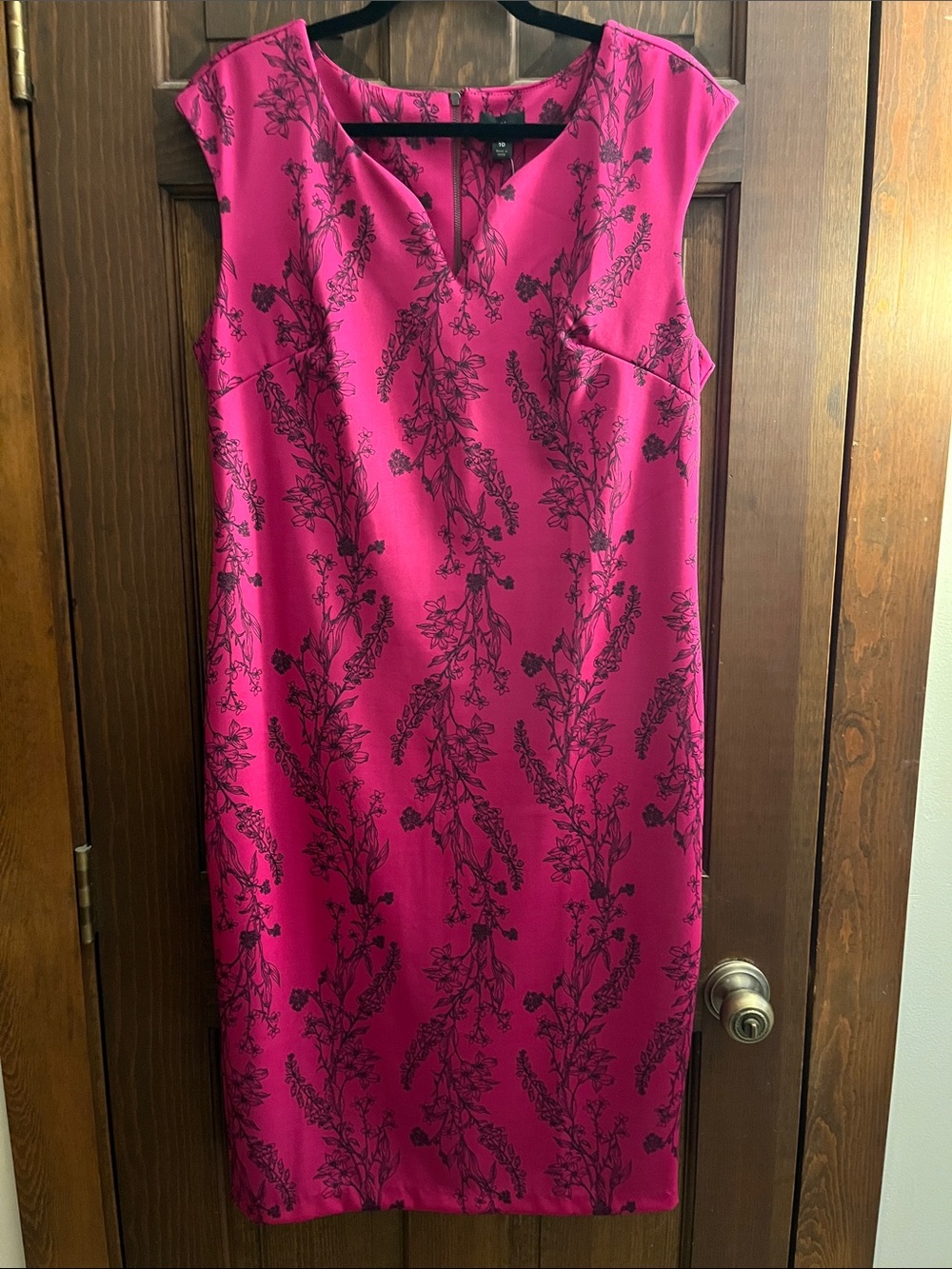 Worthington Fuchsia Sheath Dress with Black Floral Print